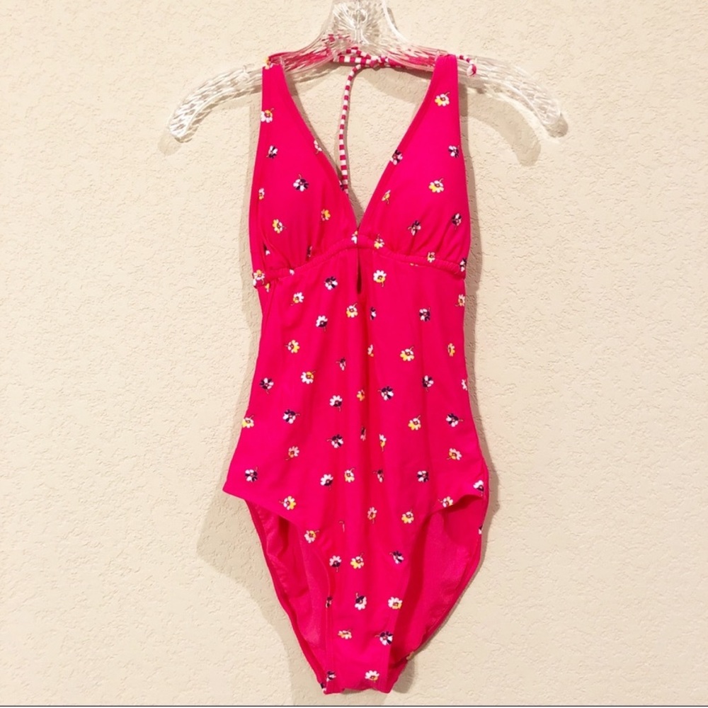 NWT Hot Pink Floral One Piece with Open Back